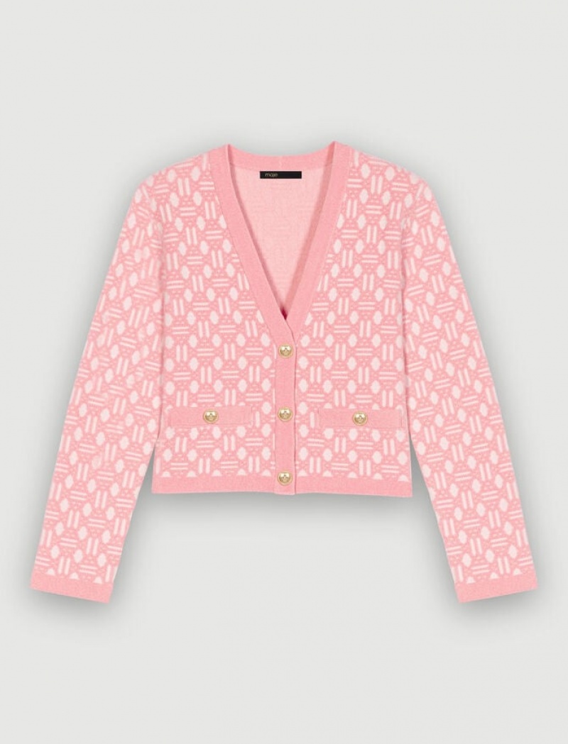 Maje Jacquard Cardigan Dames Roze | IBSGEUC-76